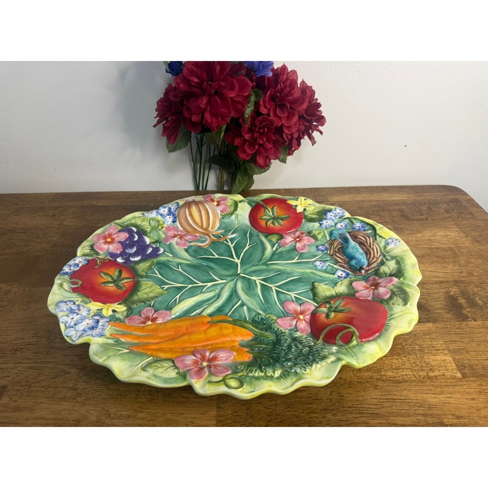 Fitz & Floyd Country Chic 3D Oval Serving Platter Vegetable Bird Tray Large